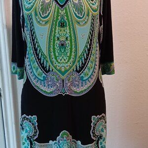 Sandra Darren Teal & Emerald Paisley Panel Print Dress